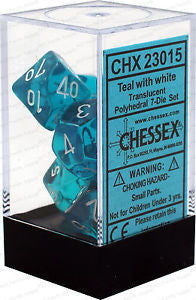 Translucent Teal/White - 7 Dice Set